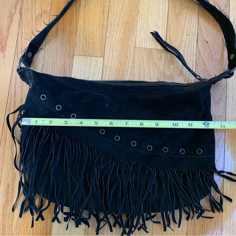 Roxy Black Suede Hobo or Western Purse with Fringe.